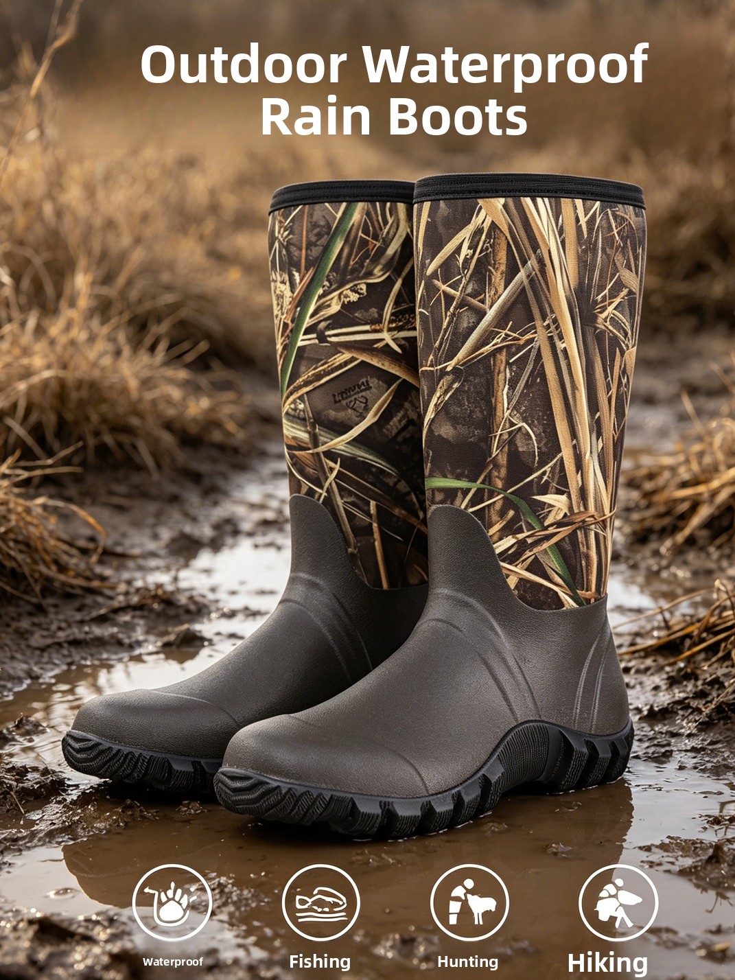 Hunting Outdoor Boots - Lightweight Men's High-Cut Camouflage Print Rain